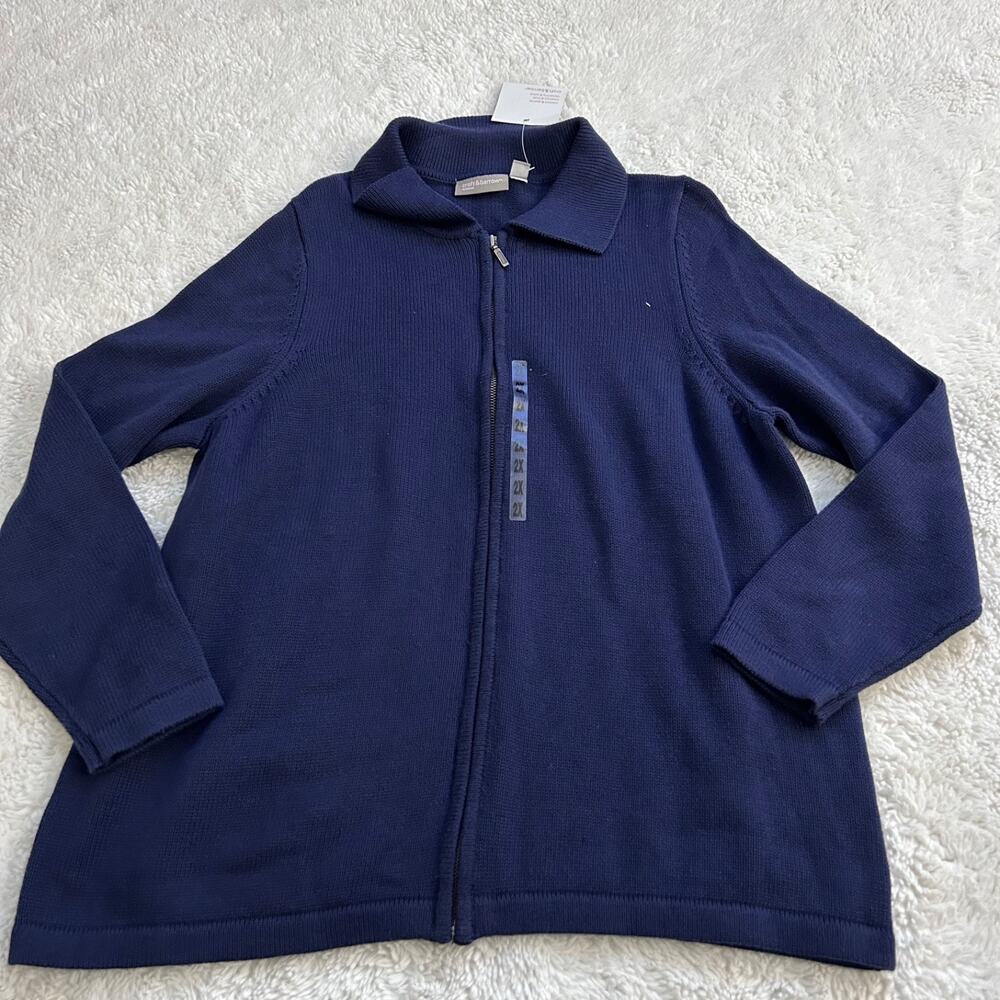 NWT Croft & Barrow Womens Sz 2XL Full Zip Navy Casual Sweater Knit Teacher Soft - Picture 2 of 7